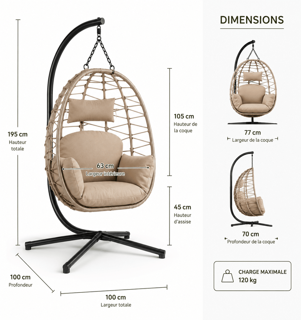 Fauteuil Suspendu Premium avec support Hamalya - Hamalya
